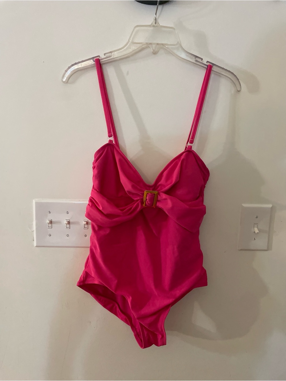 Catalina Bright Pink One-Piece Swimsuit Front Gold Buckle Size 8-10 Never Worn